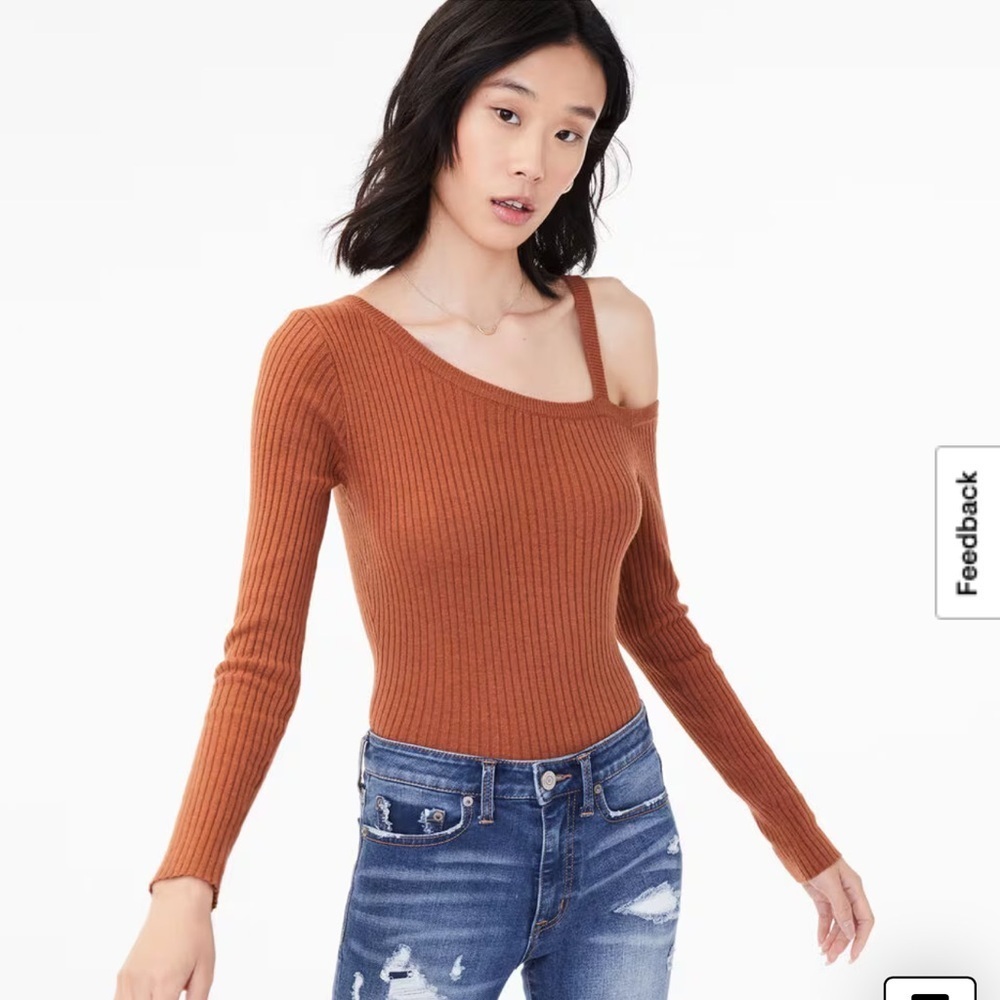 Aeropostale Brown Ribbed One-Shoulder Top Size Small